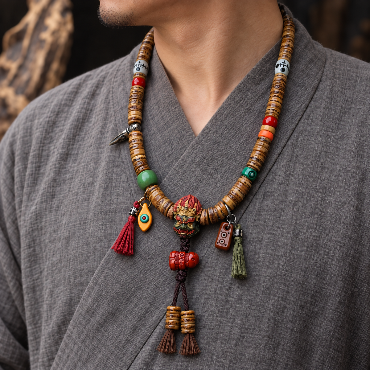 Mala 108 hueso camello con motivo Mahakala