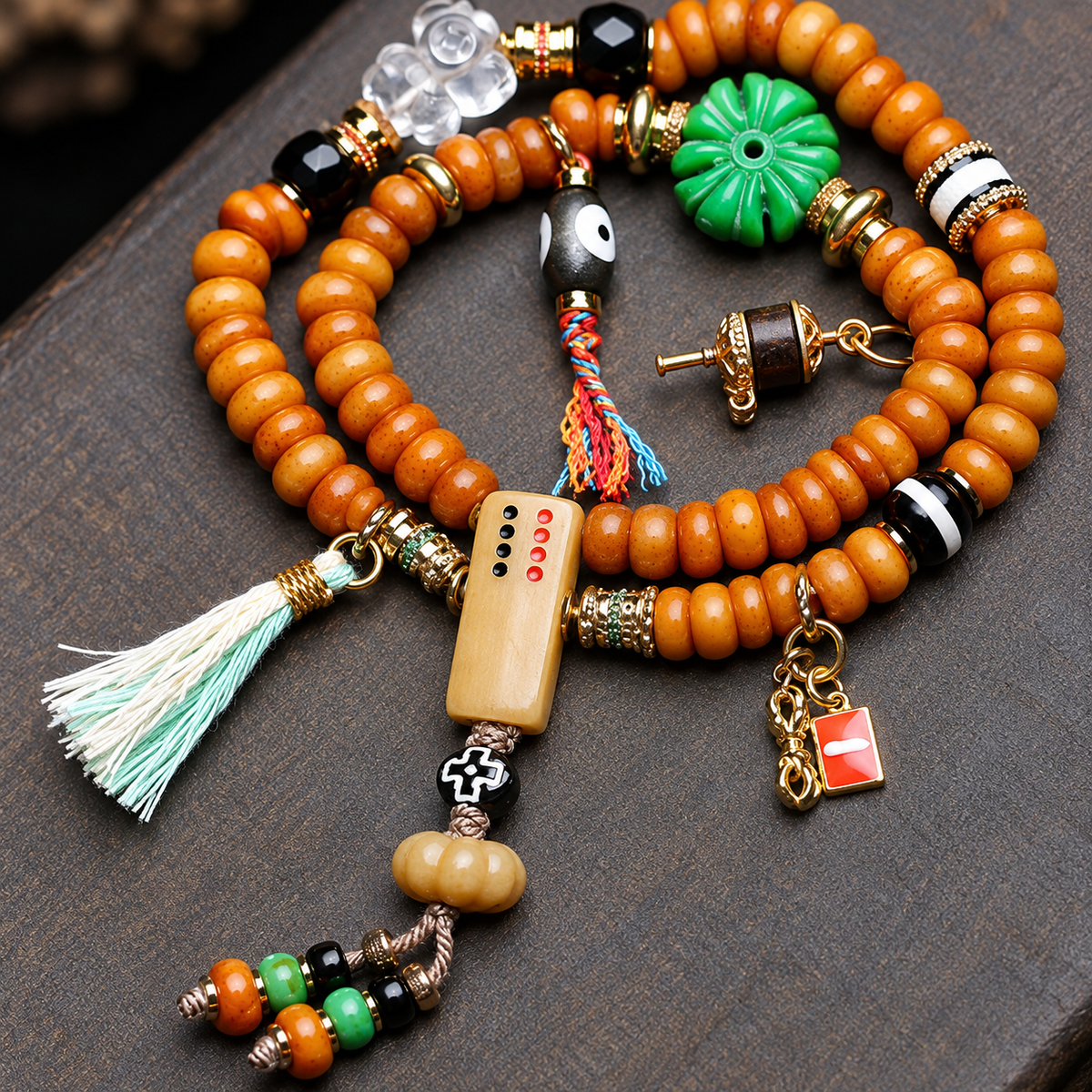 EverestArtstudios Knochen-Mala, 108 Perlen, Kamelknochen/Achat