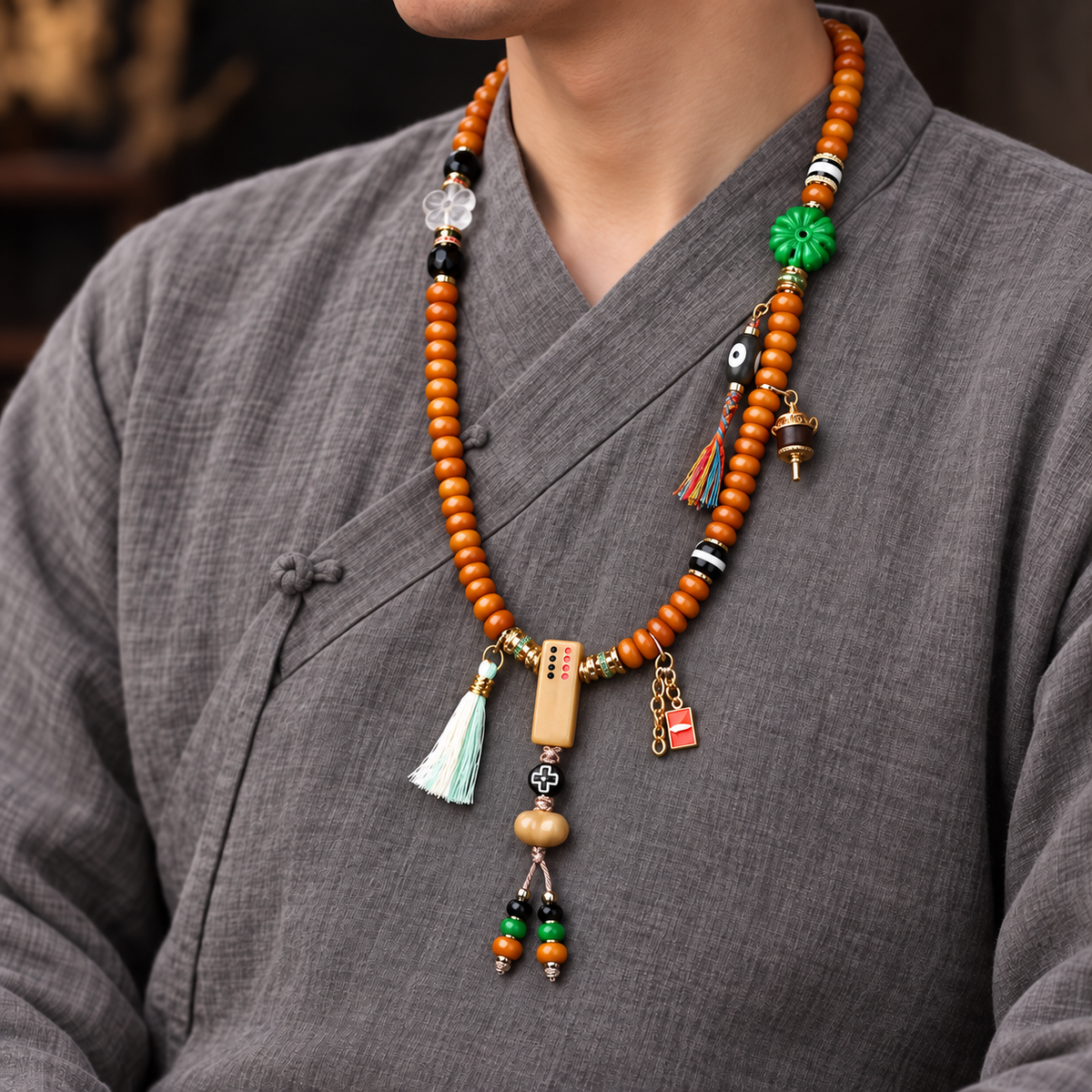 EverestArtstudios Knochen-Mala, 108 Perlen, Kamelknochen/Achat