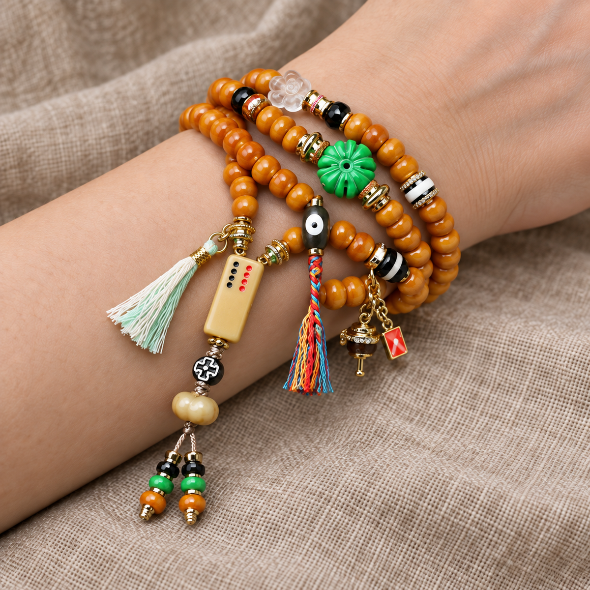 EverestArtstudios Knochen-Mala, 108 Perlen, Kamelknochen/Achat