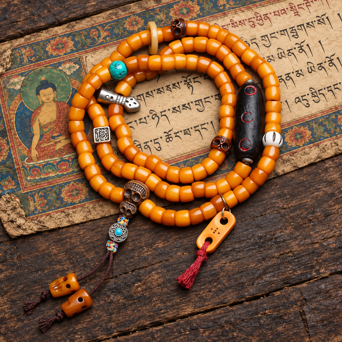 EverestArtstudios Knochen-Mala, Yakknochen-Schnitzdetails