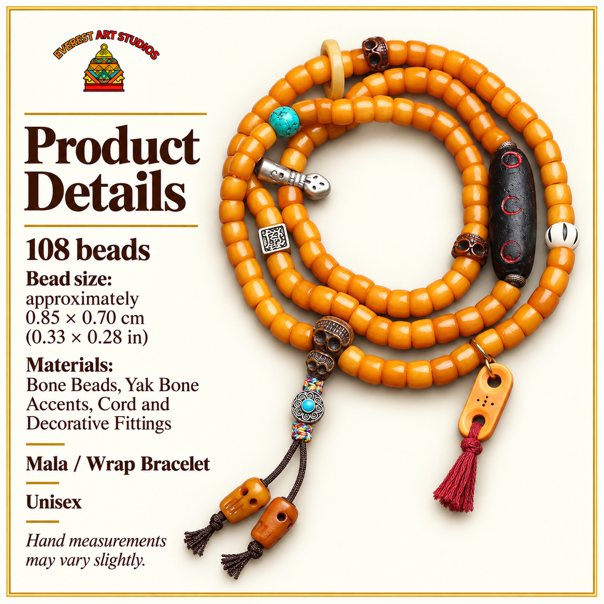 EverestArtstudios Knochen-Mala, Yakknochen-Schnitzdetails