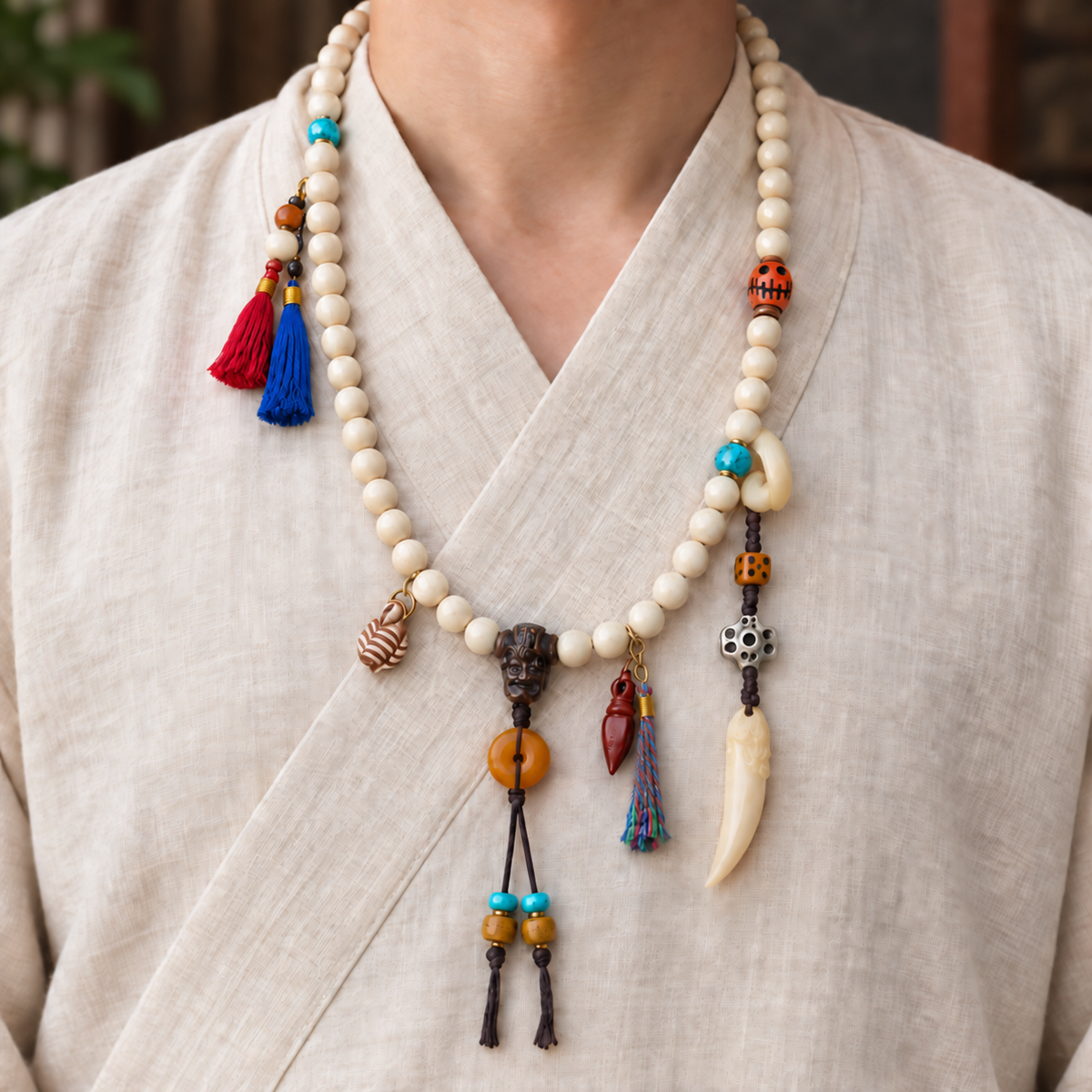 EverestArtstudios Knochen-Mala, 108 Perlen, Schutzring/Vajra