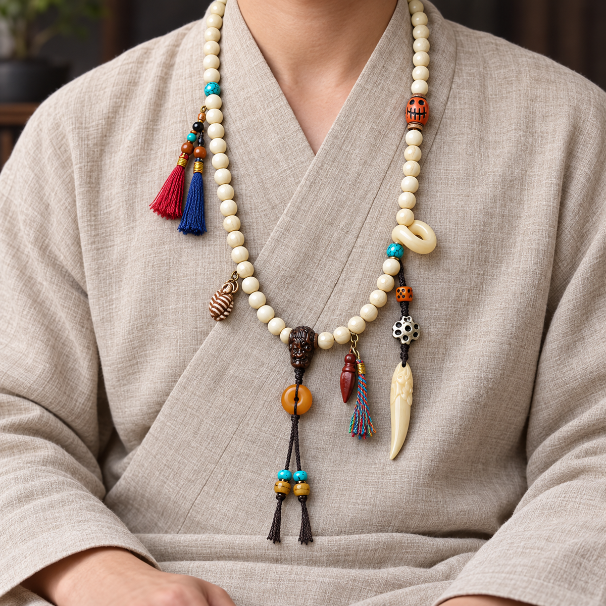 EverestArtstudios Knochen-Mala, 108 Perlen, Schutzring/Vajra