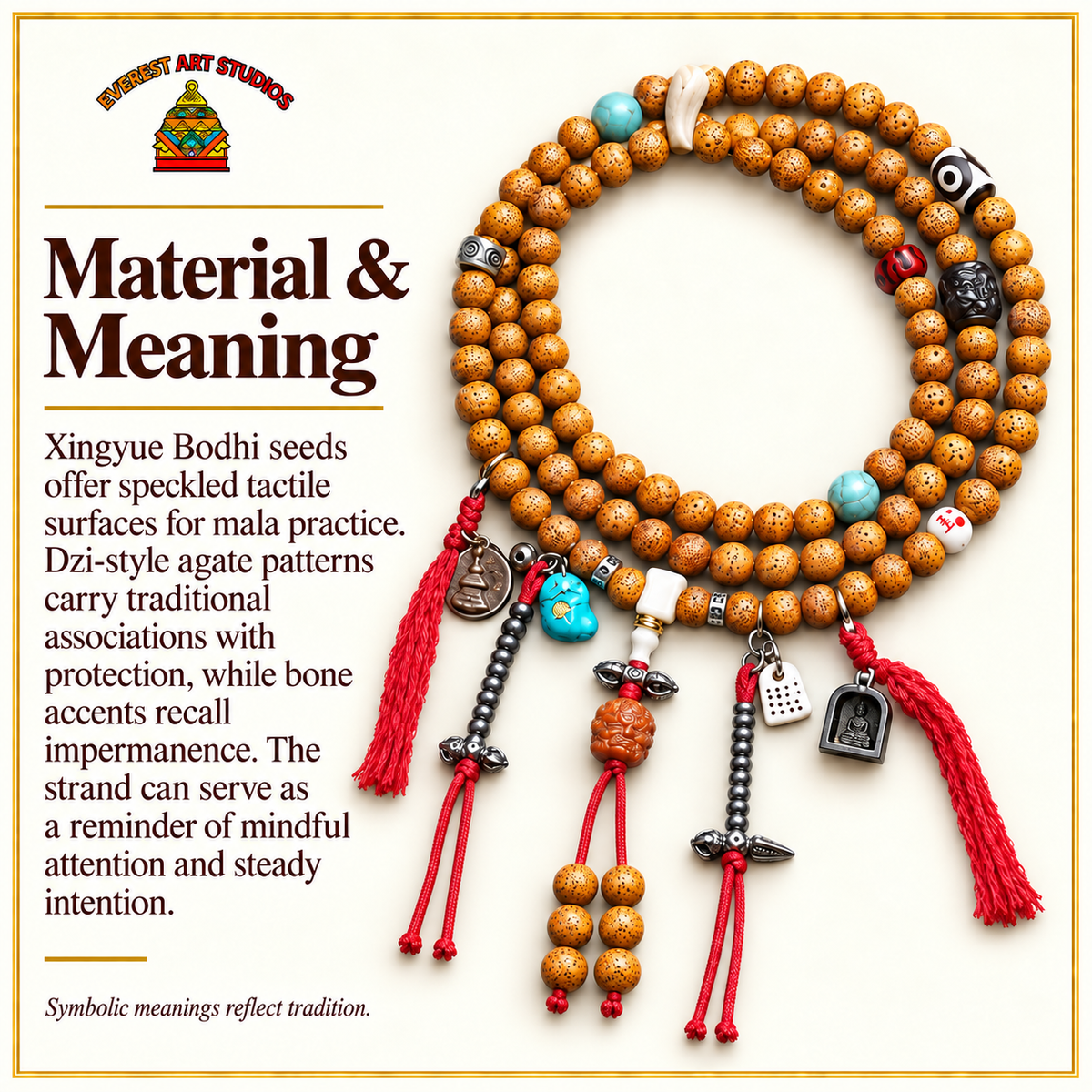 Mala 108 Xingyue Dzi os 0.95 cm – Matière et symbolique traditionnelle