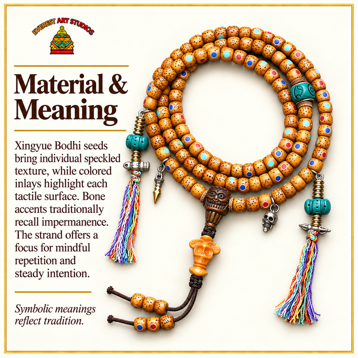 EverestArtstudios Xingyue-Bodhi-Einlagemala, Knochen – Material und traditionelle Symbolik