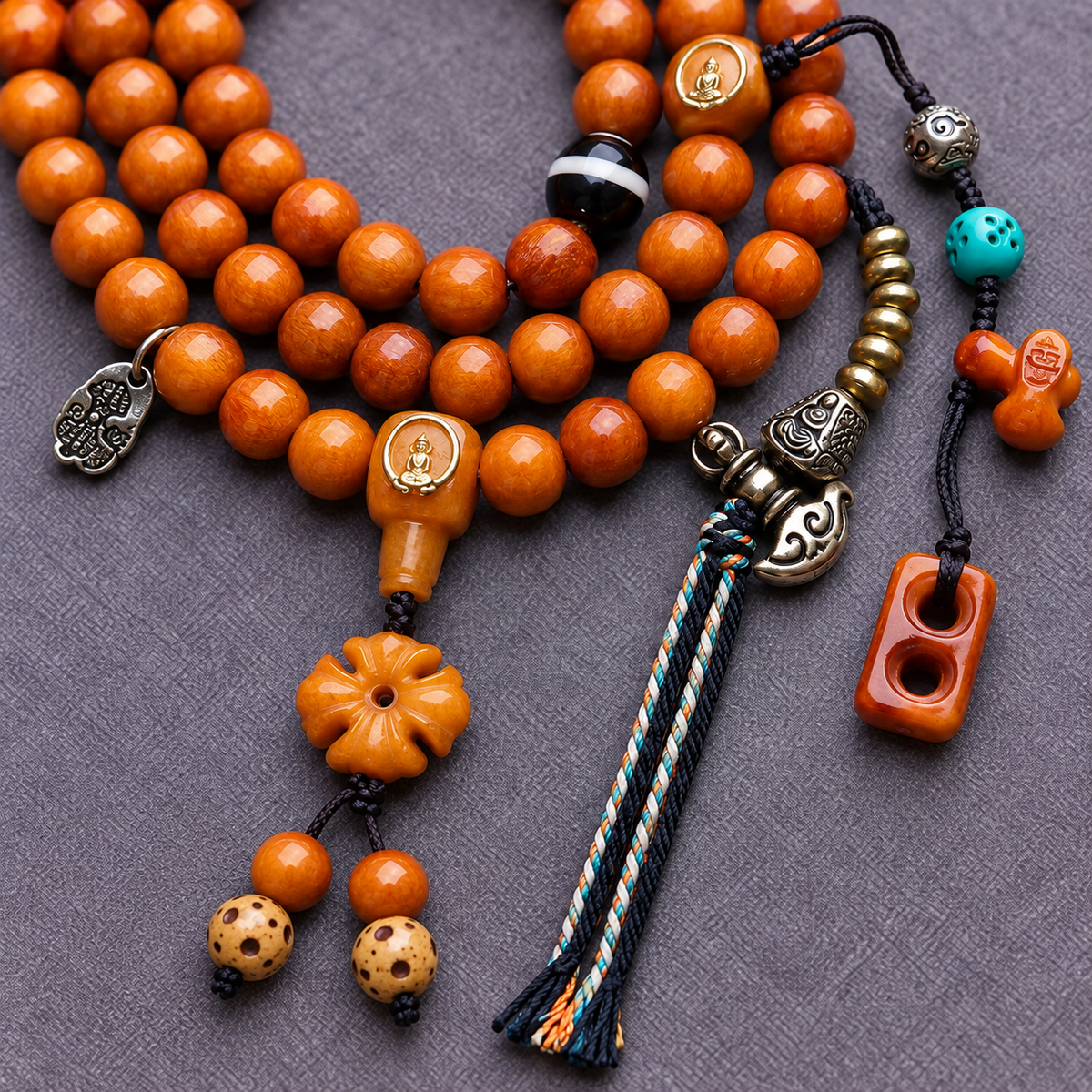 Mala 108 yack agate Bouddha sans visage