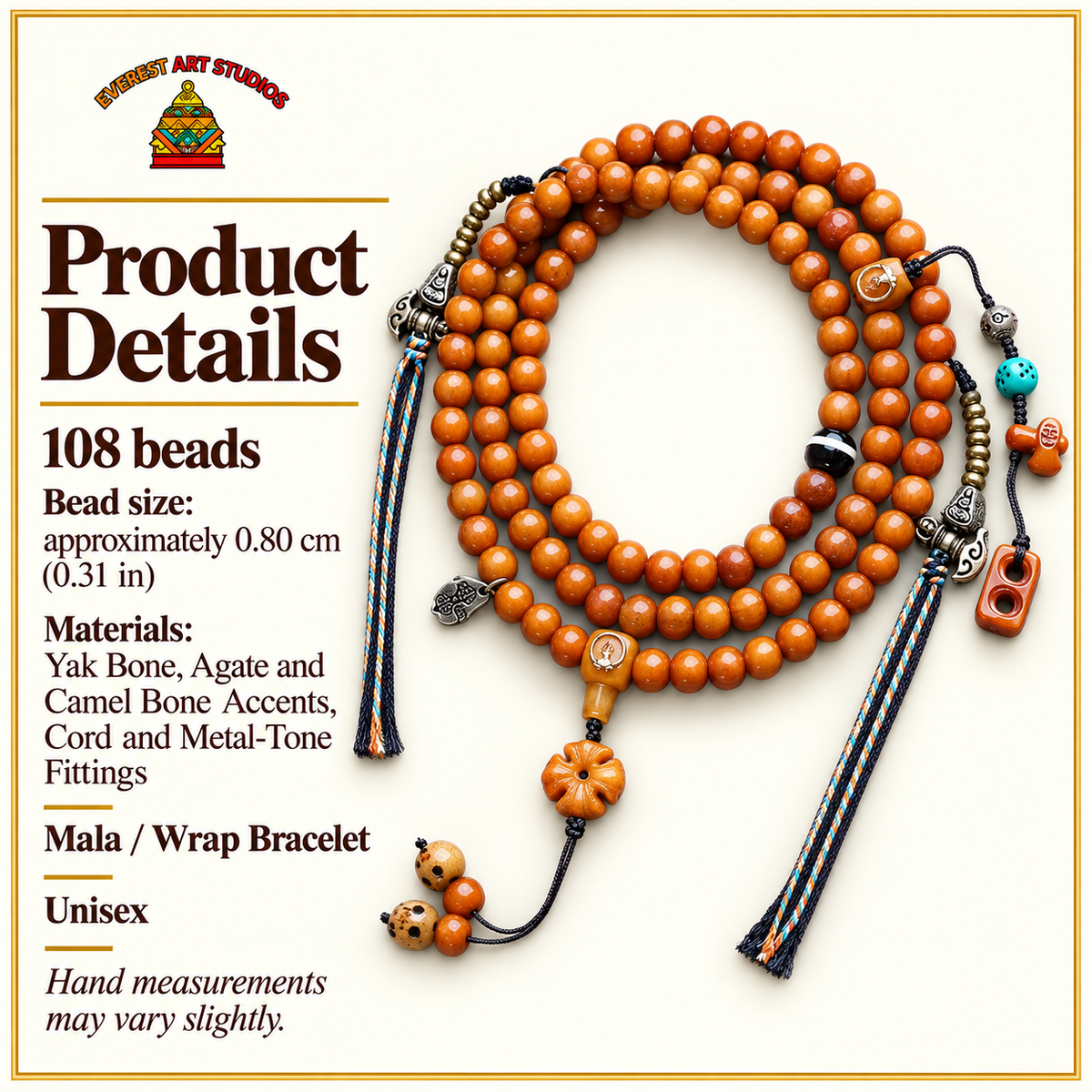 Mala 108 yack agate Bouddha sans visage