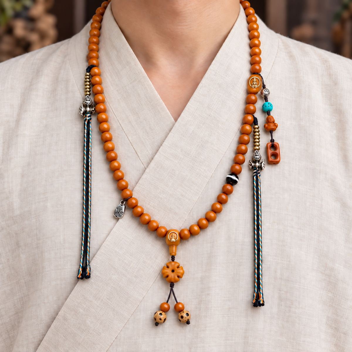 Mala 108 yack agate Bouddha sans visage