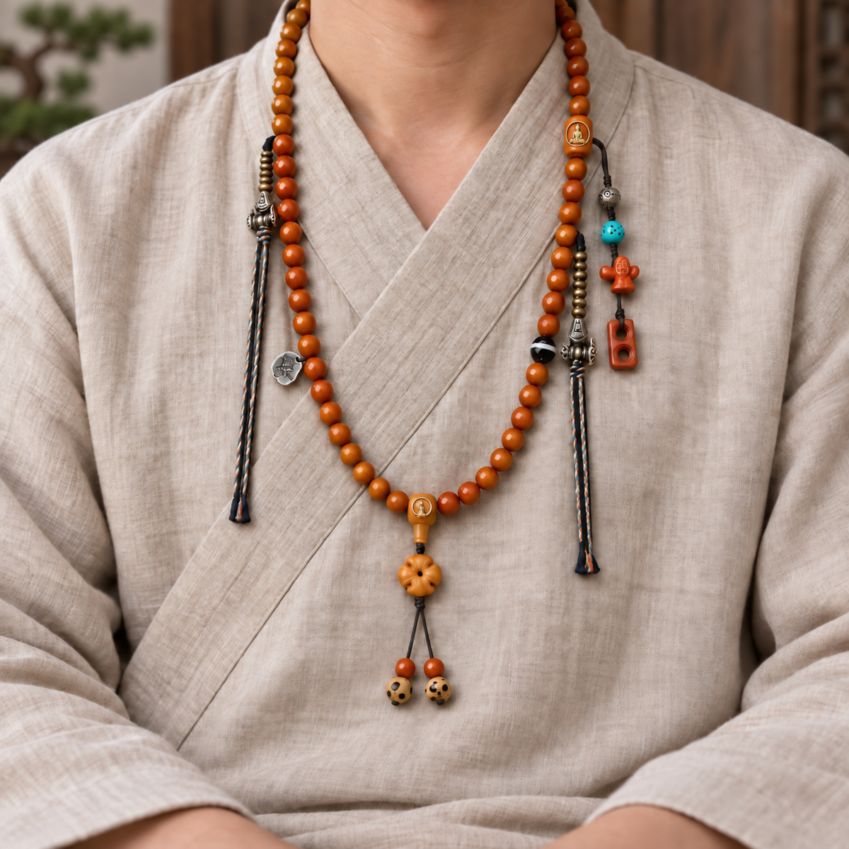 Mala 108 yack agate Bouddha sans visage