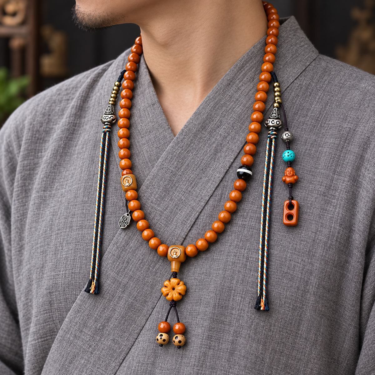 Mala 108 yack agate Bouddha sans visage