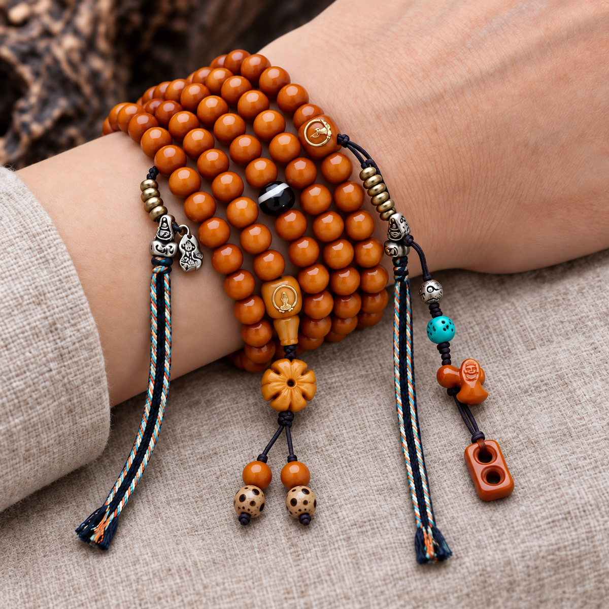 Mala 108 yack agate Bouddha sans visage