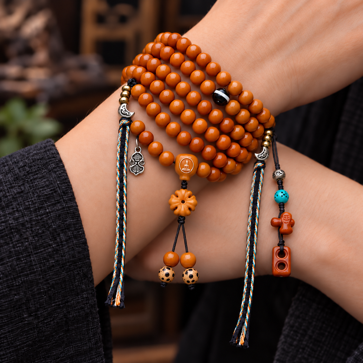 Mala 108 yack agate Bouddha sans visage