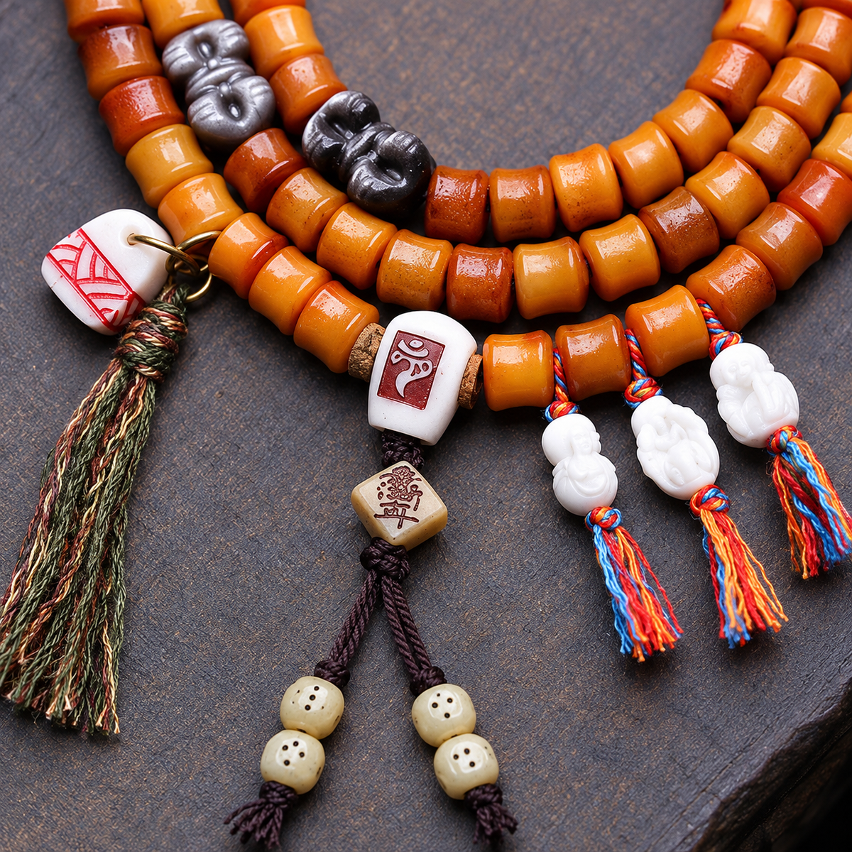 Mala 108 yack motif bambou obsidienne