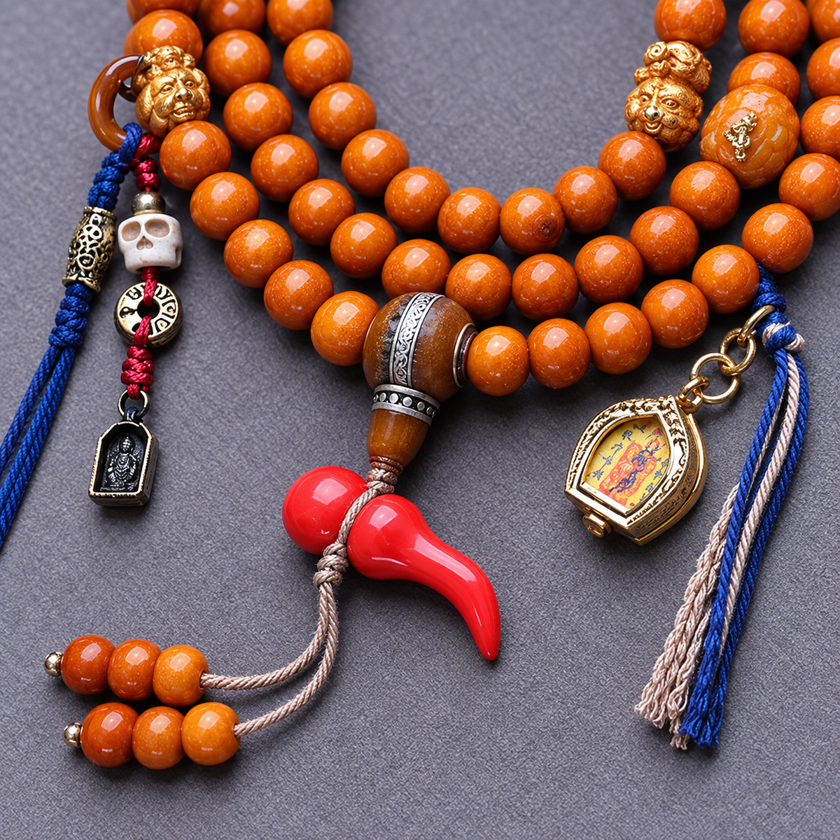 EverestArtstudios Kamelknochen-Mala, 108 Perlen, Thangka-Ghau