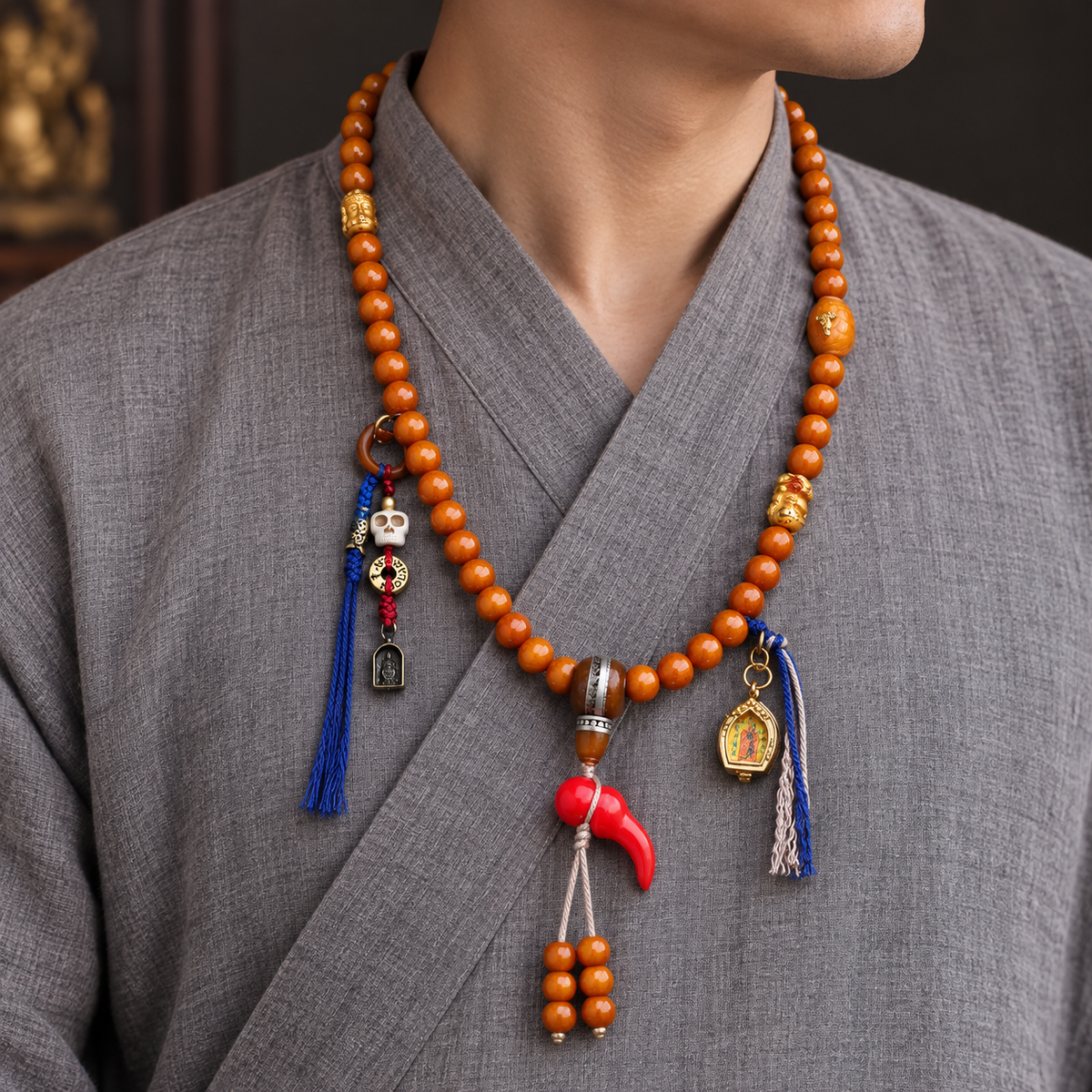 EverestArtstudios Kamelknochen-Mala, 108 Perlen, Thangka-Ghau