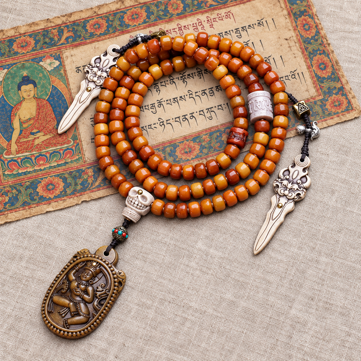 EverestArtstudios Yak Bone 108-Bead Mala with Vajrayogini-Inspired Pendant — full product