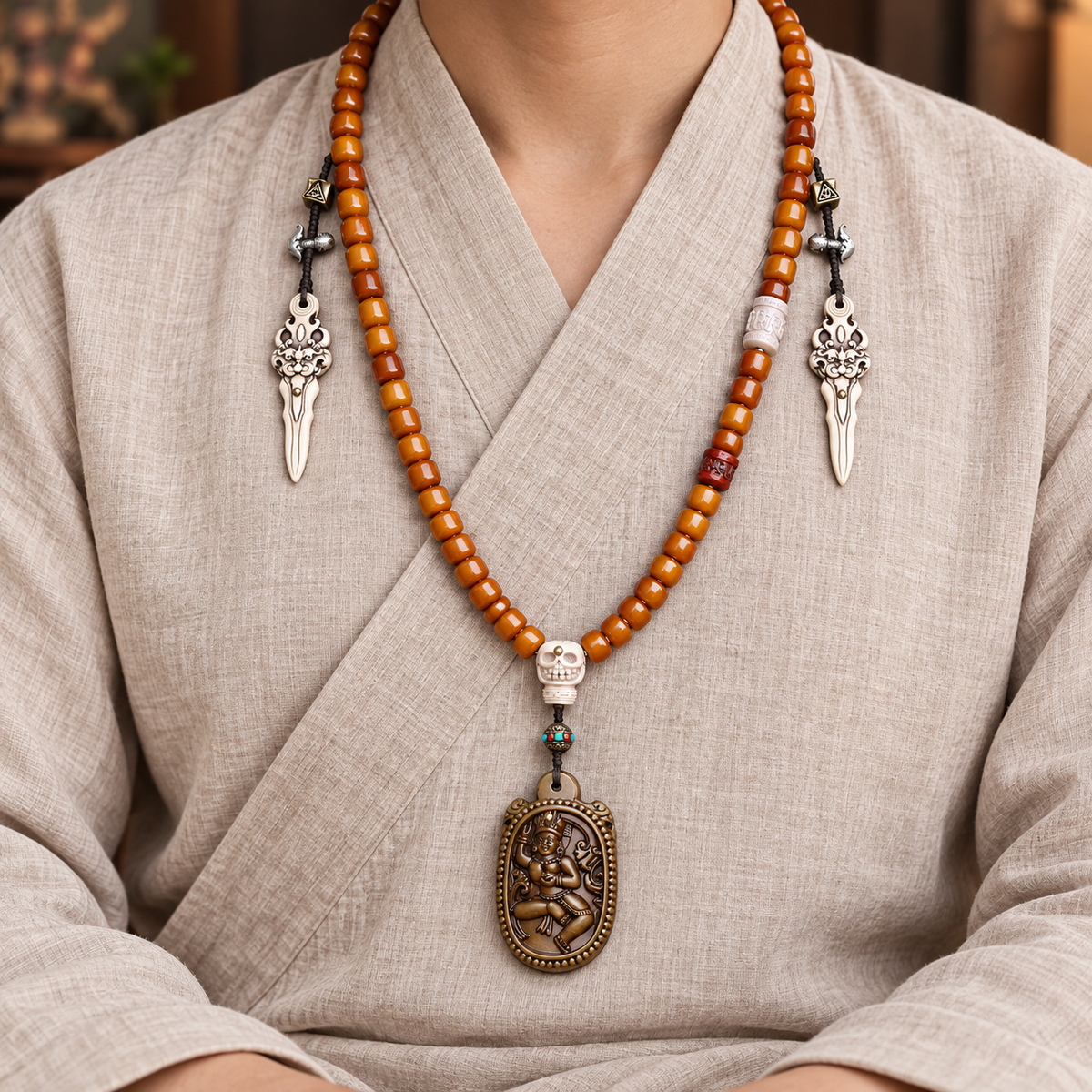 EverestArtstudios Yakknochen-Mala, 108 Perlen, Vajrayogini