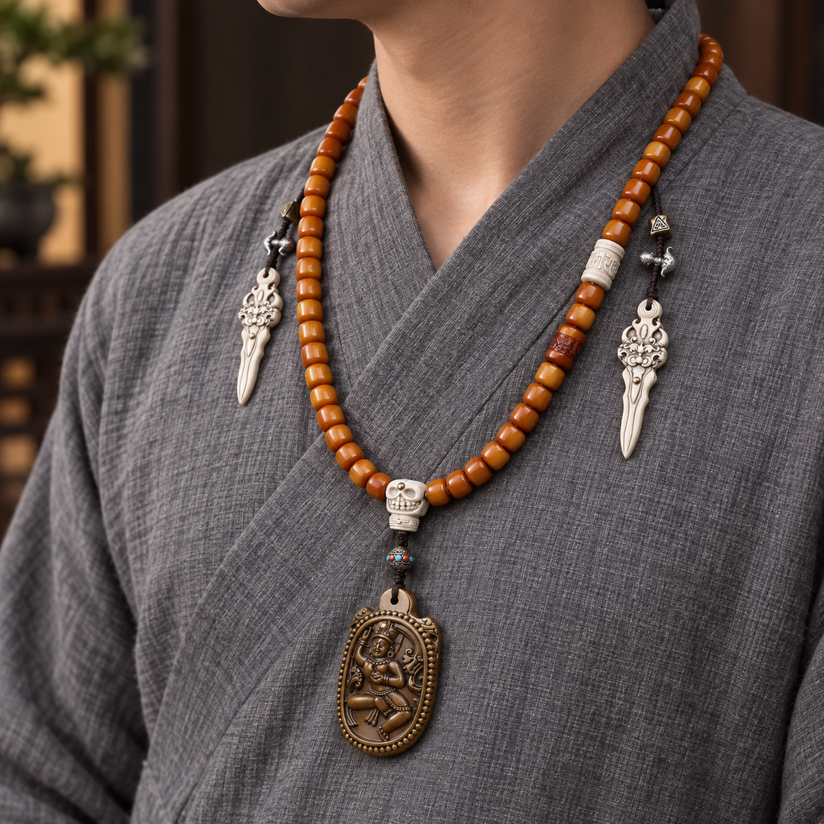EverestArtstudios Yakknochen-Mala, 108 Perlen, Vajrayogini