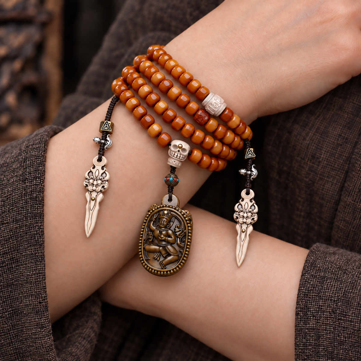 EverestArtstudios Yakknochen-Mala, 108 Perlen, Vajrayogini