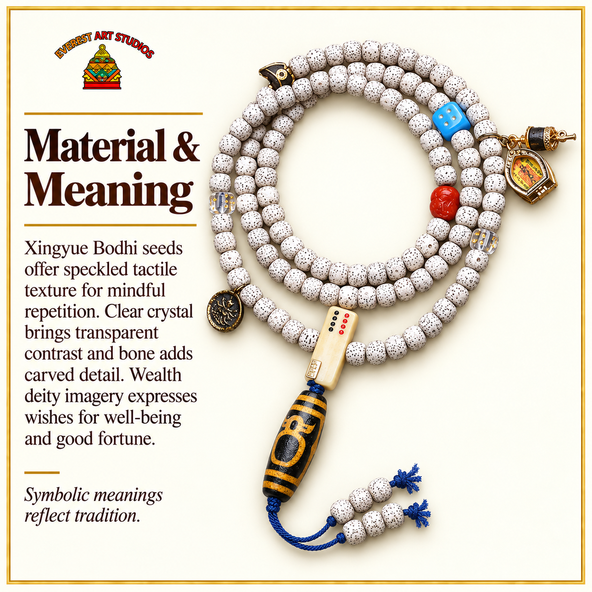 EverestArtstudios Xingyue-Bodhi-Mala, Kristall/Wohlstandsgott – Material und traditionelle Symbolik