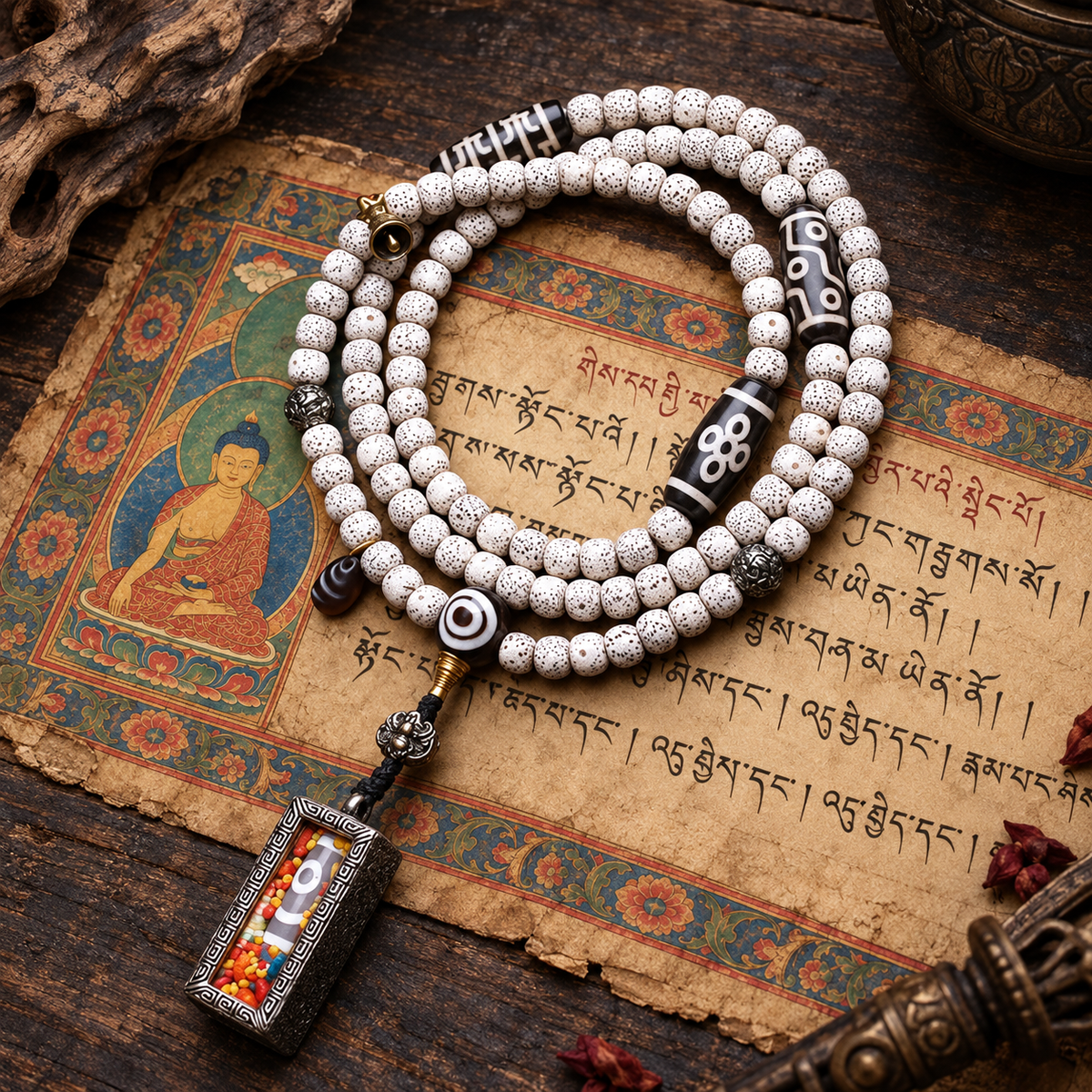 EverestArtstudios Xingyue-Bodhi-Mala, Zwei-Augen-Dzi/Ghau