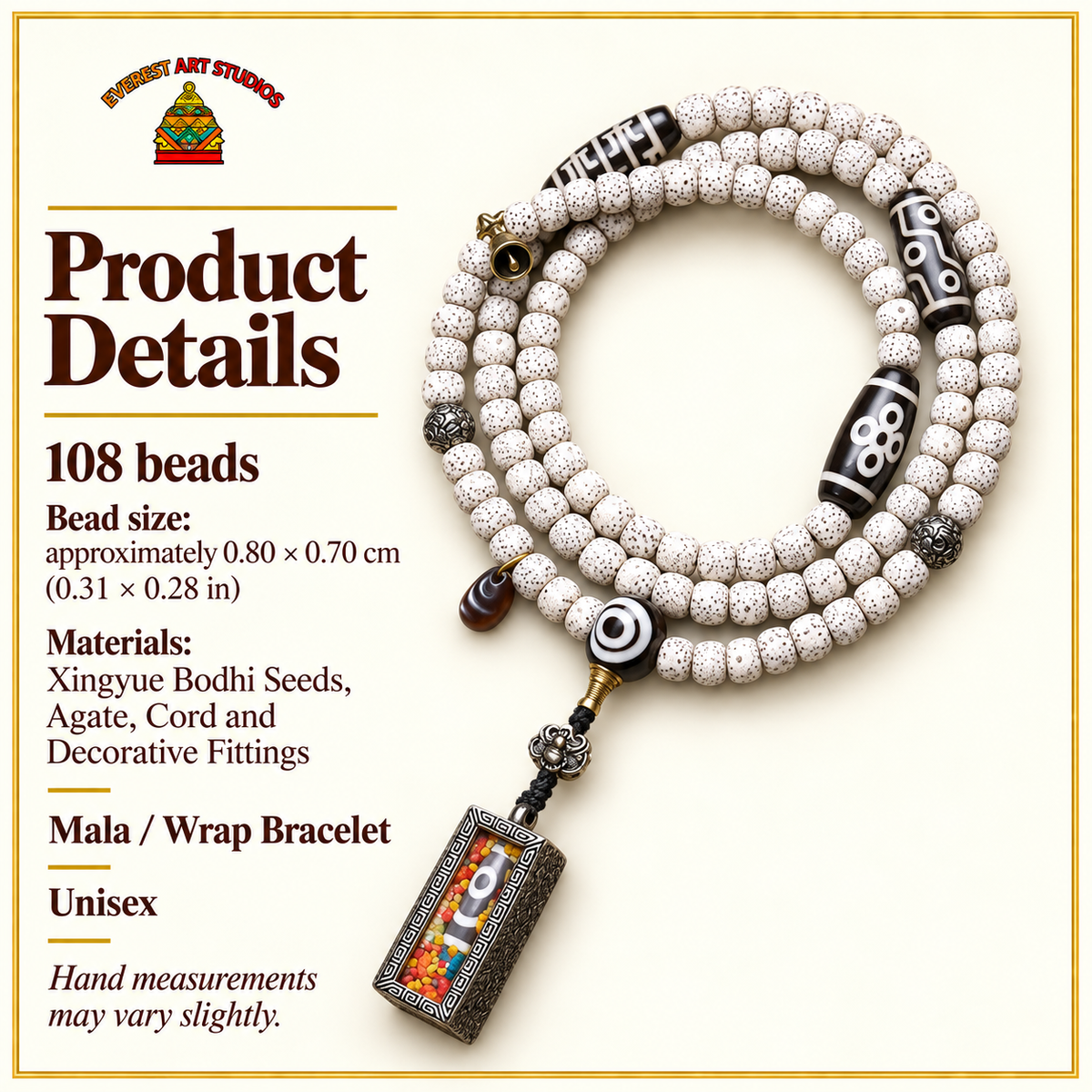 EverestArtstudios Xingyue-Bodhi-Mala, Zwei-Augen-Dzi/Ghau