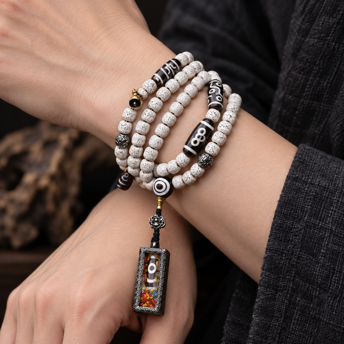 EverestArtstudios Xingyue-Bodhi-Mala, Zwei-Augen-Dzi/Ghau