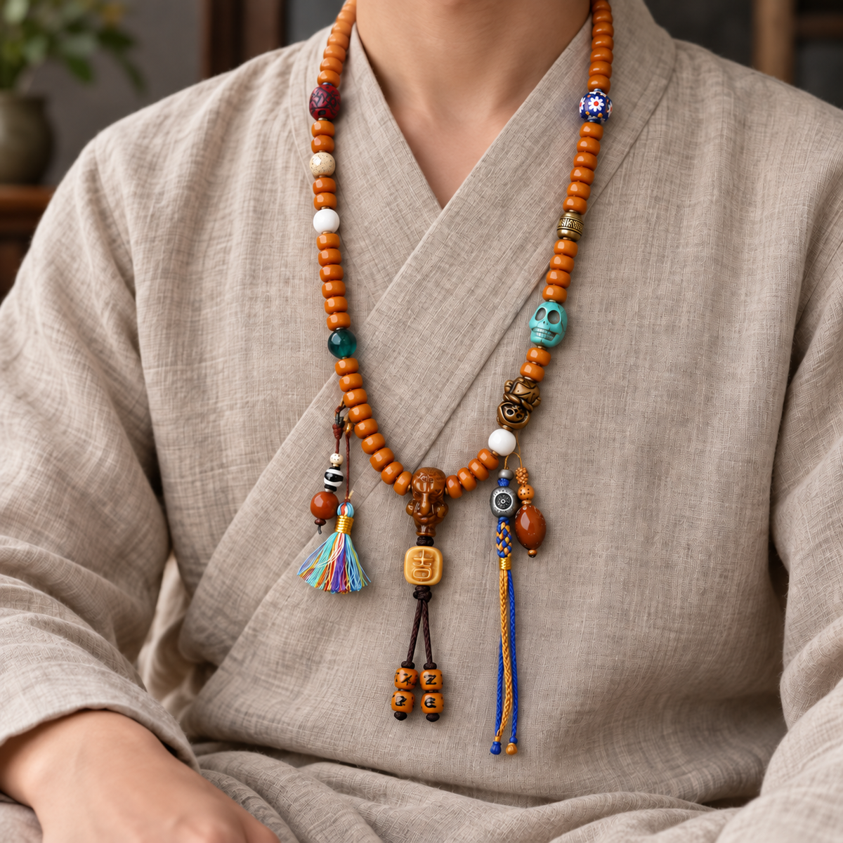 EverestArtstudios Yakknochen-Mala, 108 Perlen, Elefantenmotiv