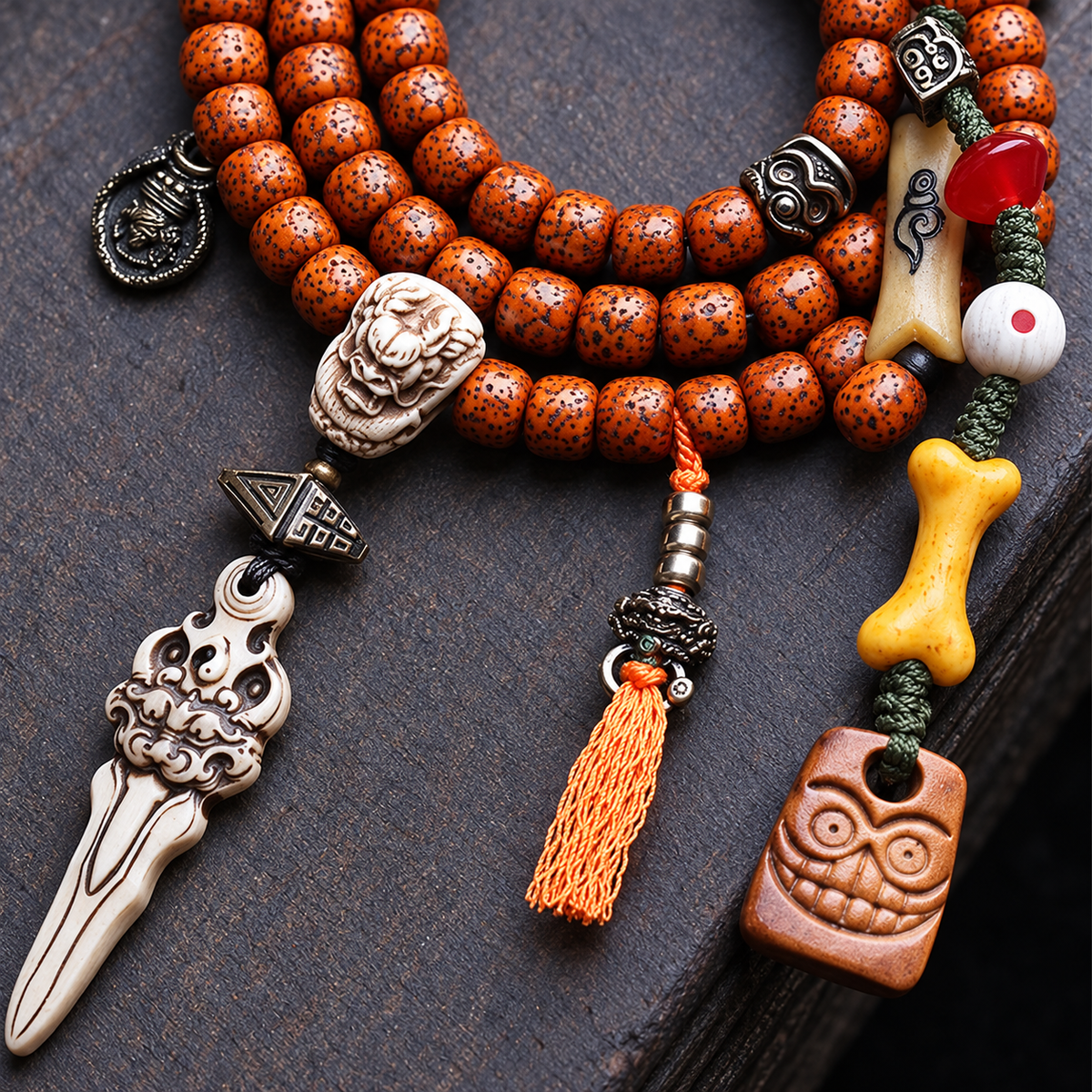 EverestArtstudios Xingyue-Bodhi-Mala, Yakknochen/Drachenmotiv