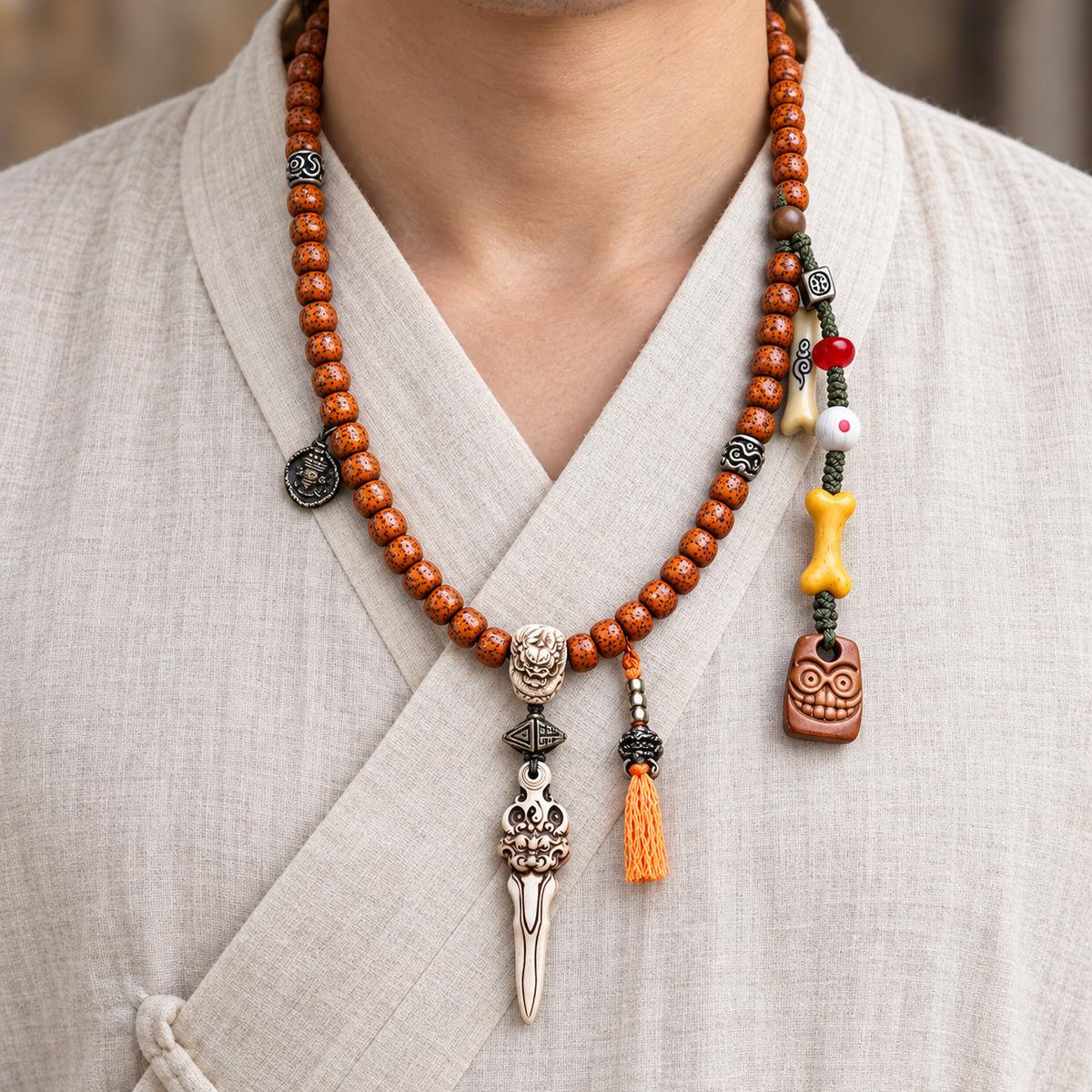 EverestArtstudios Xingyue-Bodhi-Mala, Yakknochen/Drachenmotiv