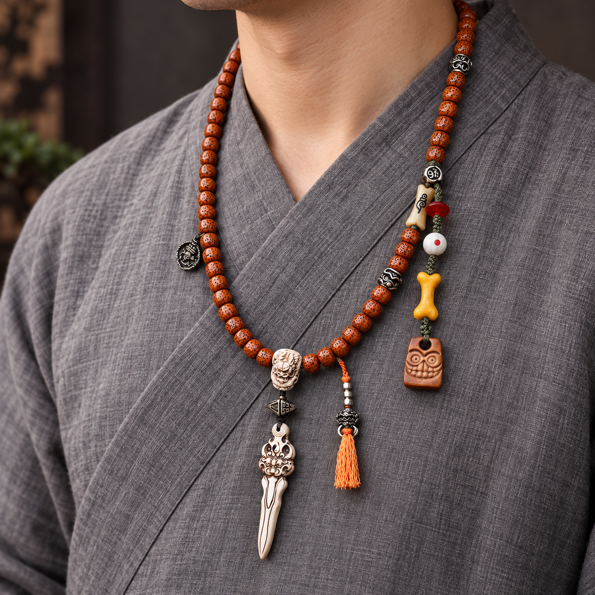 EverestArtstudios Xingyue-Bodhi-Mala, Yakknochen/Drachenmotiv