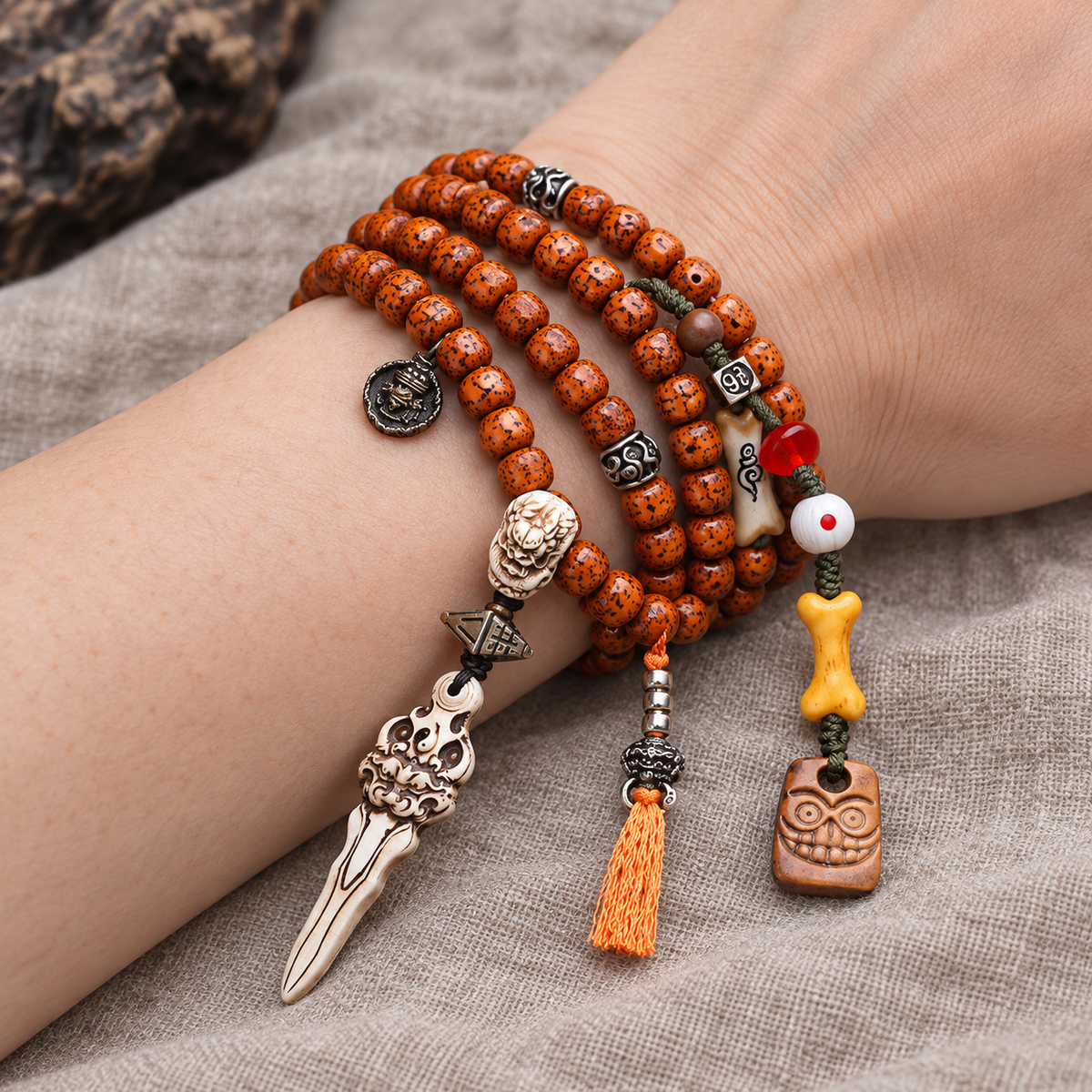 EverestArtstudios Xingyue-Bodhi-Mala, Yakknochen/Drachenmotiv