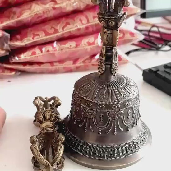 Handcrafted Brass Vajra Bell & Dorje Set: Tibetan Buddhist Decor