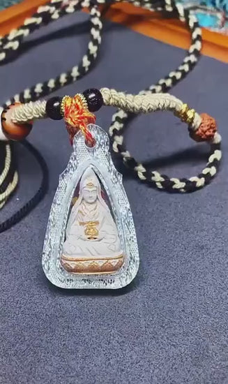 Handpainted Guru Rinpoche Tsa Tsa, Tibetan Padmasambhava Clay Amulet, Incense Ash Gau Box Pendant, Miniature Thangka Gift