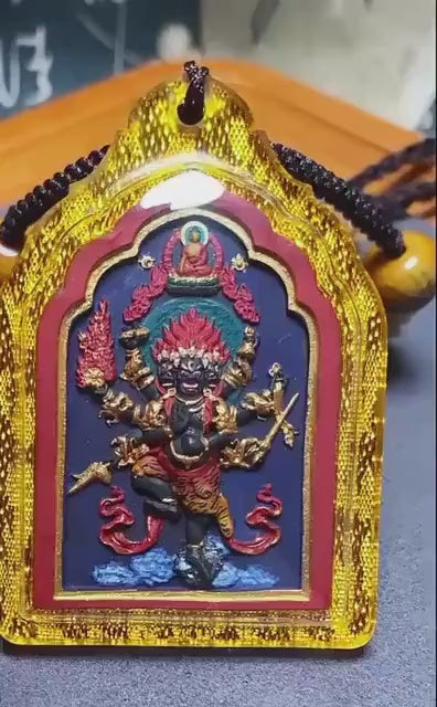 Handpainted Ucchusma Vajra Tsa Tsa Pendant, Mineral Pigment Miniature Thangka, Tibetan Gau Box Necklace, Sacred Buddhist Protection Talisman