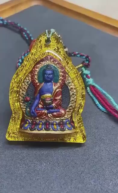 Handpainted Medicine Buddha Thangka Pendant, Mineral Pigment Tibetan Tsa Tsa Necklace, Buddhist Amulet Talisman Meditation Gift