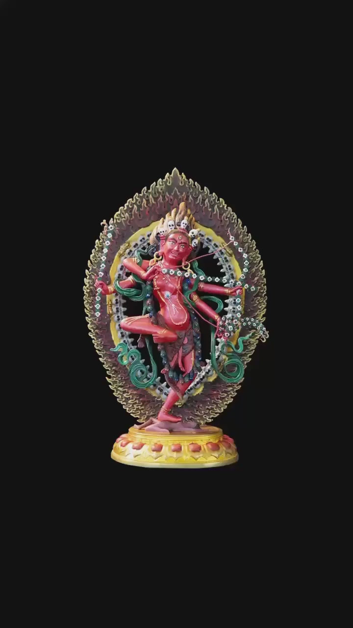 Kurukulla Statue, Tibetan Goddess of Love, Hand Painted Copper Buddhist Deity, Repousse Art, Spiritual Altar Gift, Mandala