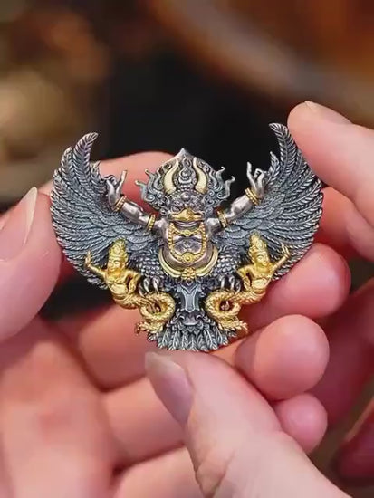 Handcrafted Garuda Pendant for Men - Solid S925 Sterling Silver Tibetan Buddhist Necklace, Heavy Detailed Chakra Amulet, Vintage Ethnic Jewe