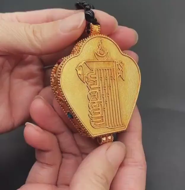 Load video: Tibetan Ghau Prayer Box Necklace | Buddhist Amulet Pendant | Handmade Brass Ghau Locket
