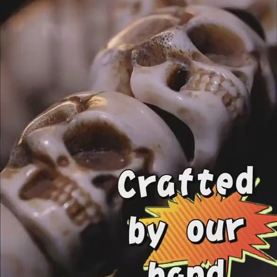 Natural Aged Antler Skull Bead Bracelet – Hand-Carved Charnel Ground Guardian Design