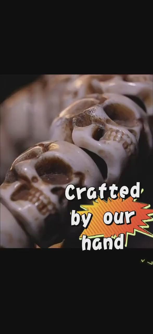 Natural Aged Antler Skull Bead Bracelet – Hand-Carved Charnel Ground Guardian Design