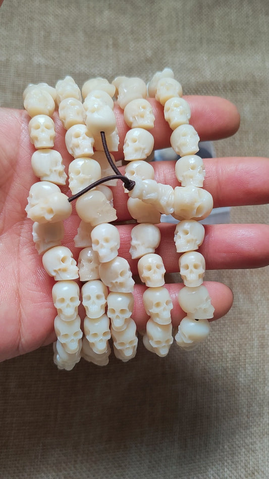Yak Bone Skull Mala Bracelet: Tibetan Buddhist Prayer Beads