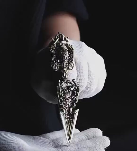 Large Tibetan Style Vajra Pestle (Kila) Statue - Rotating Mandala Base, Handheld Meditation & Stress Relief Gadget, Tibetan Buddhist Altar