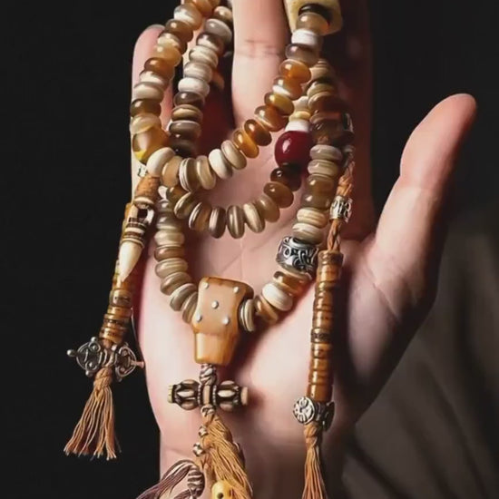 EverestArtStudios Tibetan-Style Twisted Goat Horn Mala Bracelet | 108 Beads | Original Design | Handmade Buddhist Prayer Beads