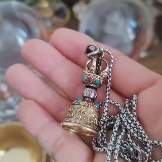 Handcrafted Vajra Bell, Nepalese Brass Five-Pronged Vajra Bell, Pendant Tibetan Ritual Amulet Unisex Protection, Tibetan Talisman