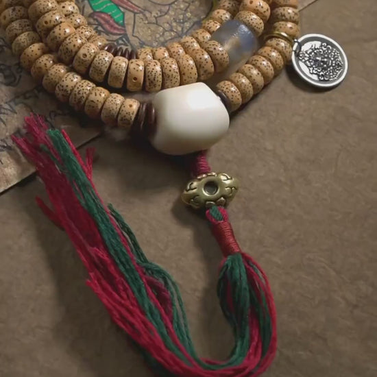 EverestArtStudios Bodhi Seed Mala Necklace – 108 Bead Tibetan Prayer Mala – Moon Bodhi Seed Rosary – Meditation Necklace