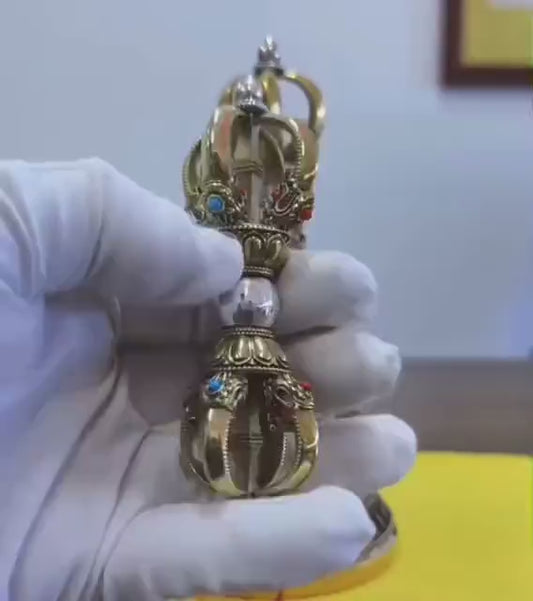 Handcrafted Silver Tibetan Bell & Dorje Set Buddhist Meditation Decor