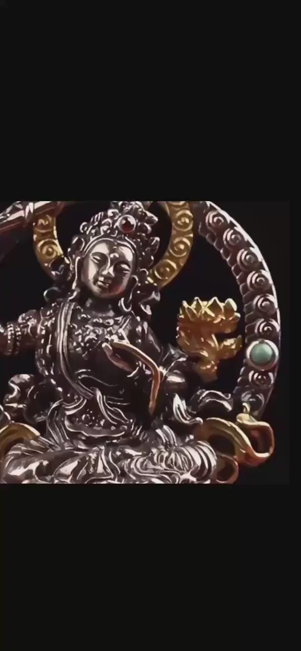 Load video: Silver Manjushri Bodhisattva Pendant with gold plated parts