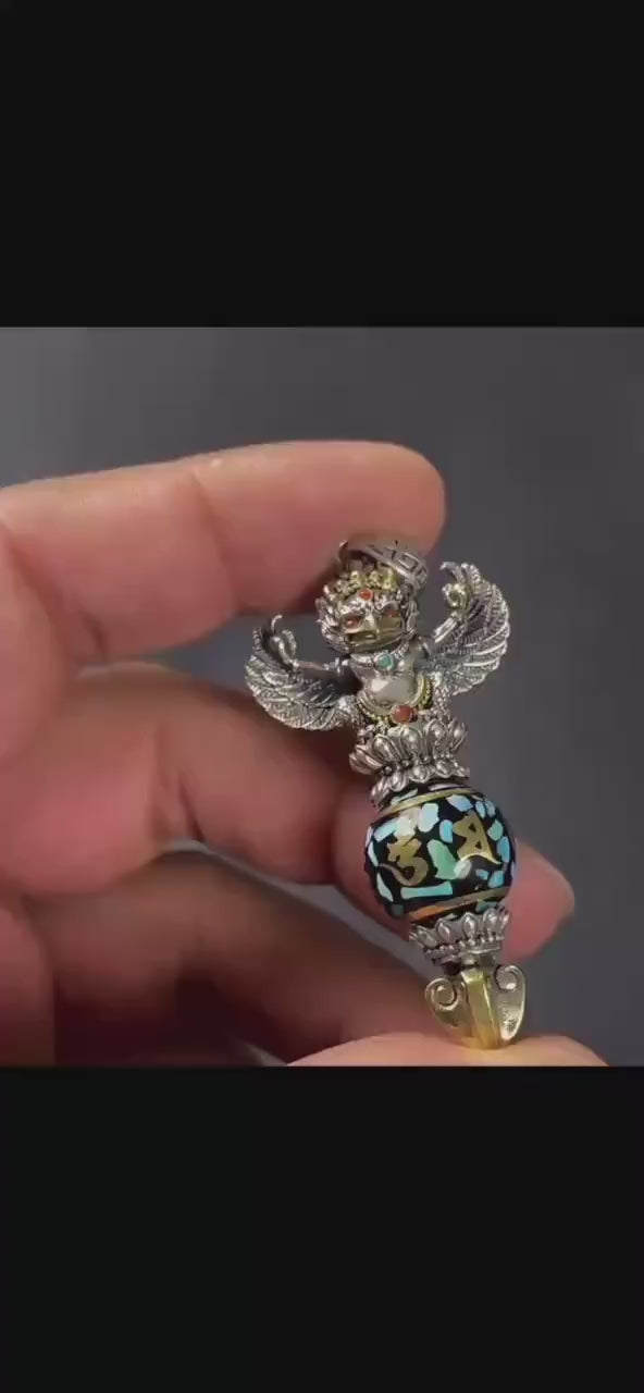 Load video: Handcrafted Silver Garuda Pendant Handcrafted Tibetan Sacred Protector Amulet Handmade Necklace